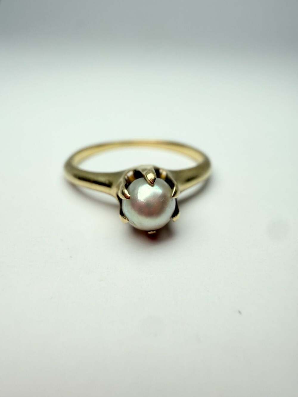 Victorian Claw Mount Single Pearl Ring in 14K Yellow Gold 7mm - ,